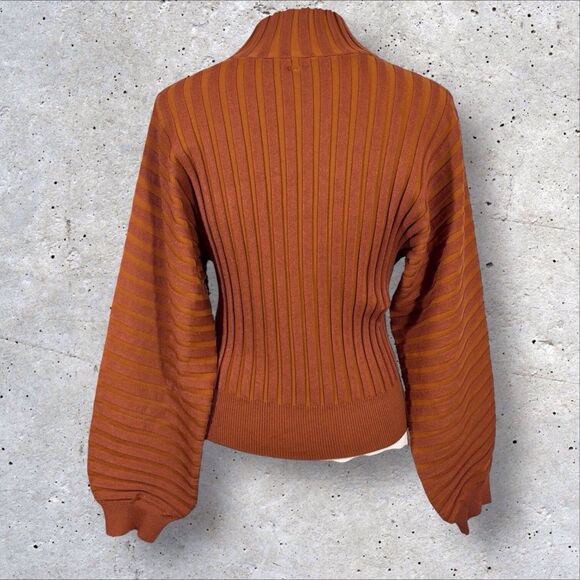 Free People Ribbed Pullover Sweater Mad Chill Womens Medium Mock Neck Rust Brown - Picture 5 of 12